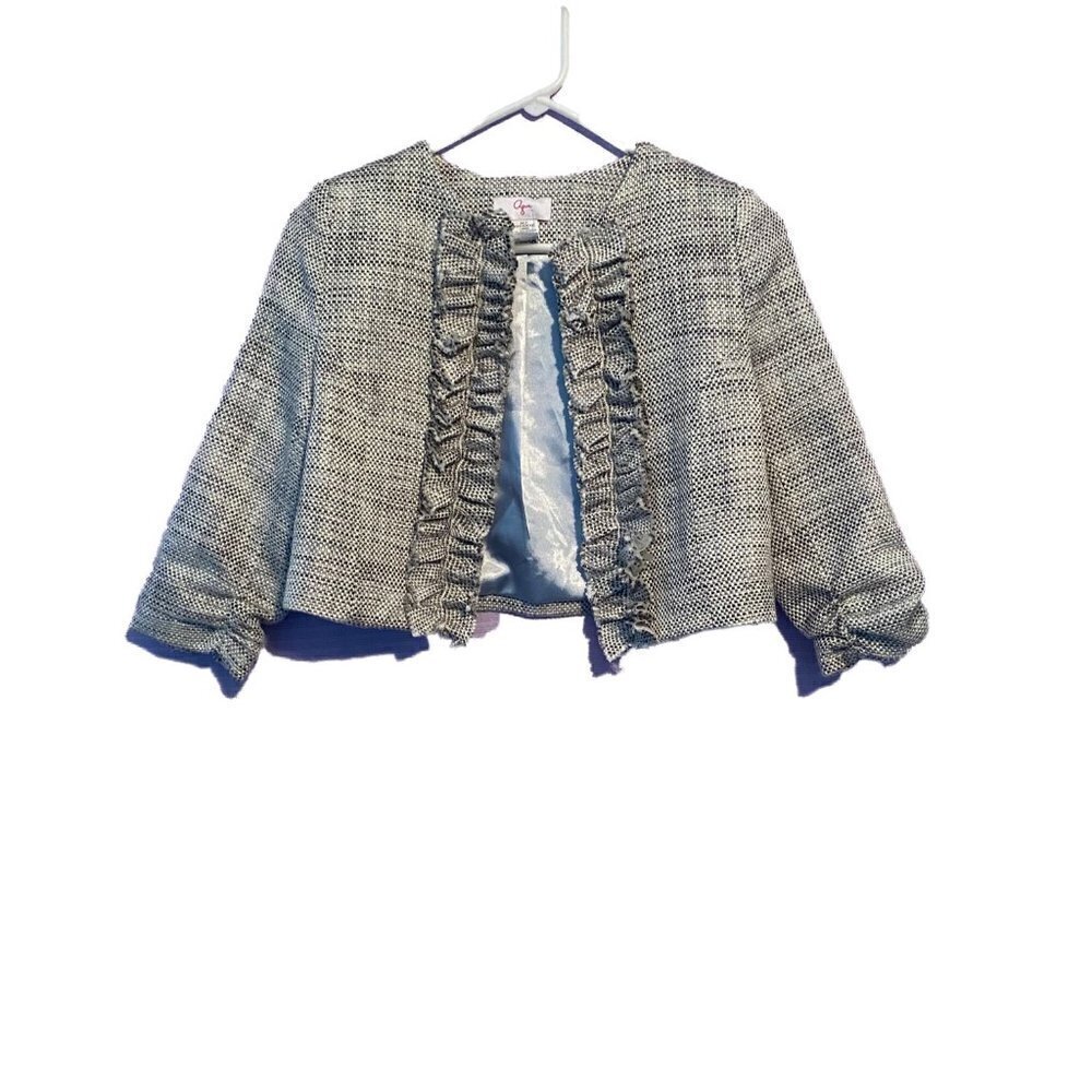 NWT Aqua Tweed Raunchy and Amp Ruffled Cropped Blazer Size Medium! - Picture 2 of 15